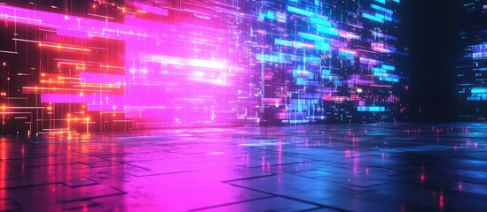 Poster - 3D Rendering of No Signal Display with Technological Glitches and Screen Interference Effects