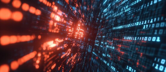 Aufkleber - Abstract 3D rendering of digital technology with binary code and cybersecurity elements
