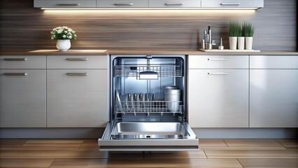 Wall Mural - Sleek and Modern Dishwashing Experience: A Stainless Steel Dishwasher with Minimalist Design  generative AI