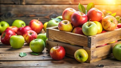 Canvas Print - A Symphony of Reds: Apples in a Rustic Wooden Crate  AI generated