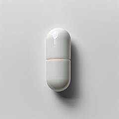 A single white capsule pill isolated on a white background.