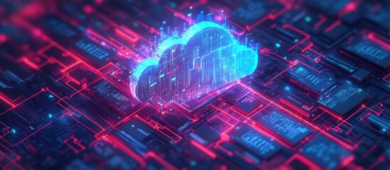 Poster - Cloud Computing and Data Center Technology with Cybersecurity Concepts 3D Illustration of Digital Information Storage