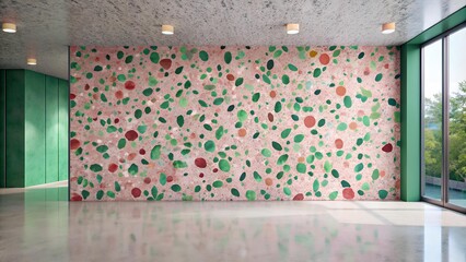 Canvas Print - Abstract Terrazzo Mural: A Vibrant Tapestry of Pink and Green  Generative AI