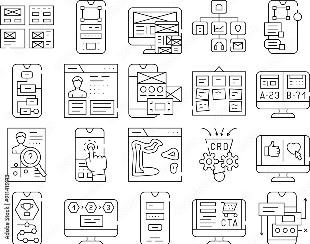ui ux web interface app icons set vector. business mobile, arrow user ...