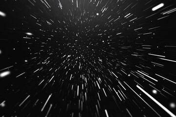 Canvas Print - An abstract black and white extrusion effect with bokeh white lines on black background, abstract speed light motion blur texture, stars and particles in space, or star particles from outer space