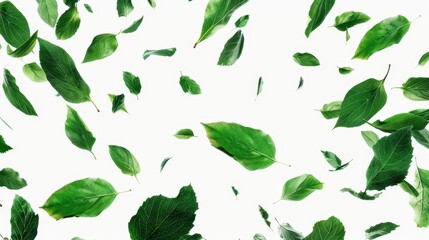 Poster - The wind blows green leaves with a white background on 4K. The leaves move with the wind.
