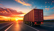 © Chlorophylle - Concept transport logistique routier avec camion poids lourd sur route avec conteneur