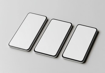 Poster - The full screen smart phone mock up is isolated on a light gray background with a silver case. It is 3D illustrated.