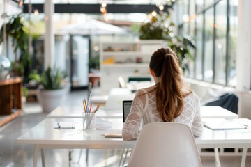Poster - Professional woman in a clean, simple workspace.