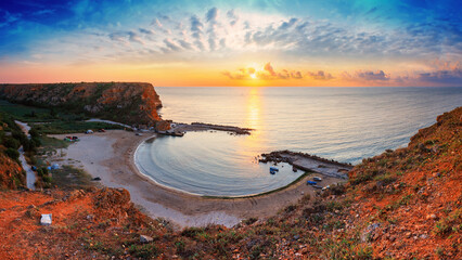 Wall Mural - Coastal landscape - top view of the sunrise in the Bolata cove on the Black Sea coast of Bulgaria