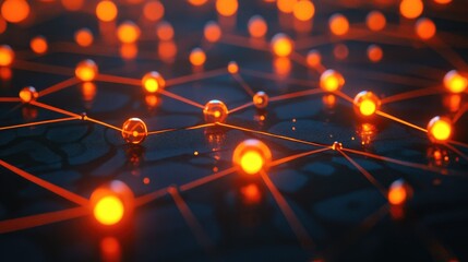 Poster - futuristic mesh grid with glowing nodes