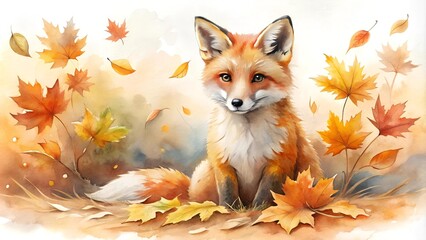 the little red fox's autumn adventure: a watercolor journey generative ai