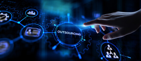 Wall Mural - Outsourcing Global recruitment HR concept on virtual screen.