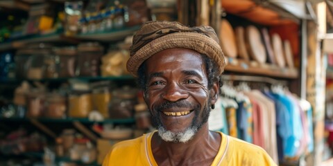 Canvas Print - Warm and welcoming smile of an Afro-Latino shopkeeper.