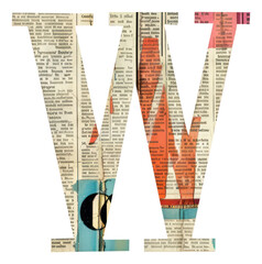 Canvas Print - Magazine paper letter W number text art.