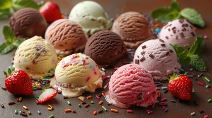 Wall Mural - Assortment of Delicious Ice Cream Scoops