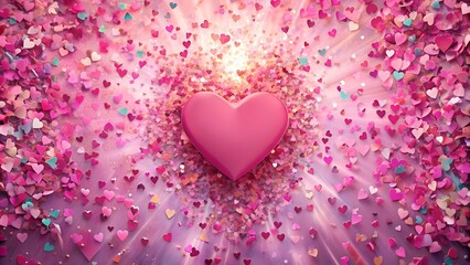 Wall Mural - Abstract Pink Heart Confetti Burst  AI Generated