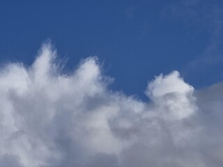 Summer white fluffy cumulus clouds in the deep blue sky