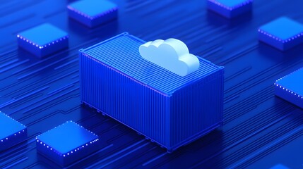 Poster - 3D illustration of a cloud computing container representing modern technology, data storage, and online services.