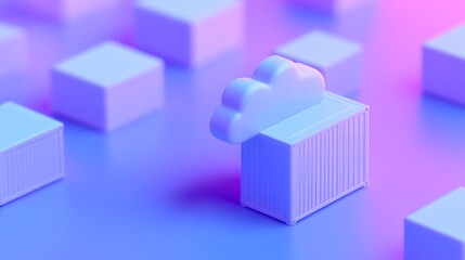 Poster - 3D illustration of a cloud computing infrastructure with container concept on a vibrant background, representing modern tech innovation.