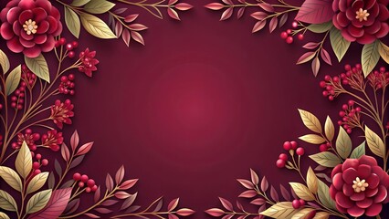 Poster - Maroon Floral Leaves Wedding Invitation - Elegant and Romantic  Generative AI