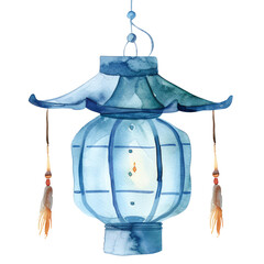 Wall Mural - A blue lantern with a white background