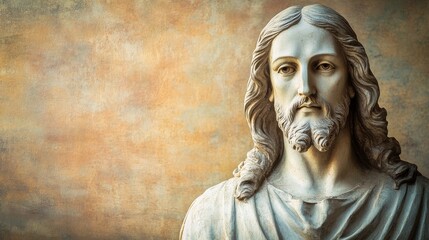 Poster - A serene portrayal of Jesus Christ, showcasing intricate details of his face and expression, set against a warm-toned backdrop that enhances the spiritual ambiance