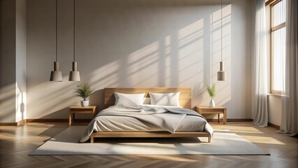 Poster - Sunbeams and Shadows: A Play of Light and Form in the Bedroom  Generative AI