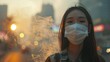 © Mini - Young Asian woman wearing N95 respiratory mask protect and filter pm2.5 or particulate matter against bad Air Pollution in City