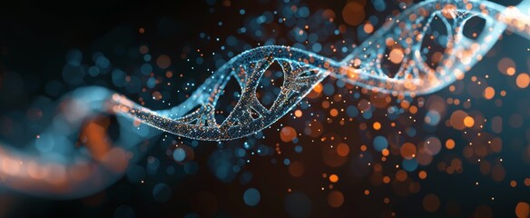 A DNA strand is shown in a blue and orange color by AI generated image