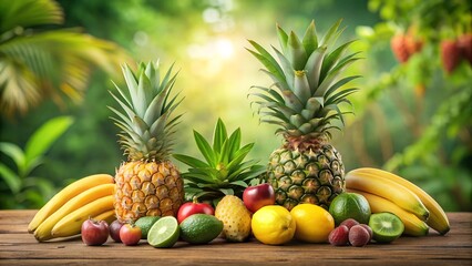 Poster - A Vibrant Still Life of Tropical Fruits  AI Generated