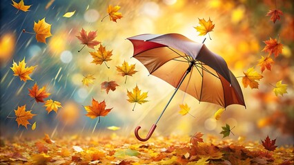 Wall Mural - Autumnal Umbrella Symphony: A Tapestry of Hues  Generative AI