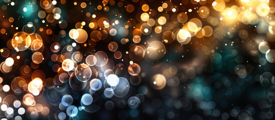 abstract bright bokeh banner background with green, blue, white, gold, red colors
