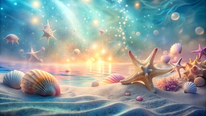 Poster - Celestial Seashells: A Whimsical Pastel Dream  AI Generated