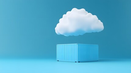 Poster - A cloud hovering above a shipping container against a blue backdrop, symbolizing cloud storage and technology.