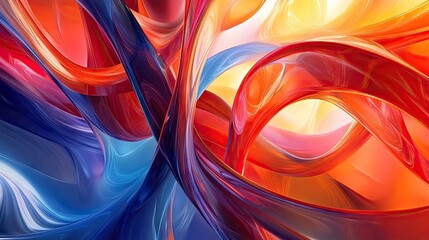 Poster - Colorful 3D design with flowing red, orange, and blue ribbons creating a vibrant abstract background.