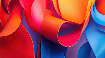 Poster - Colorful 3D design with flowing red, orange, and blue ribbons creating a vibrant abstract background.