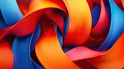 Poster - Dynamic 3D design with intertwined red, orange, and blue ribbons forming a colorful abstract background.