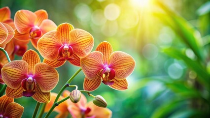 Wall Mural - Tropical vegetation with vibrant orange phalaenopsis orchid , tropical, flora, vegetation, exotic, flowers, orchid, orange