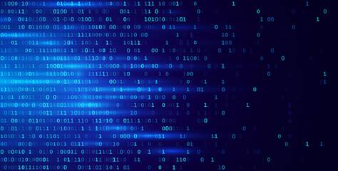 Fototapete - Blue Binary Data Software Programming Code Background. Random Parts of Program Code. Digital Data Technology Concept. 1 0 Machine Code. Random Binary Data Matrix Wide Vector Illustration.
