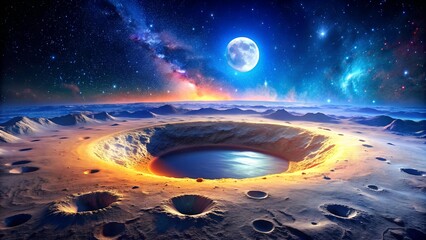 Wall Mural - Lunar Landscape with Glowing Crater  Generative AI