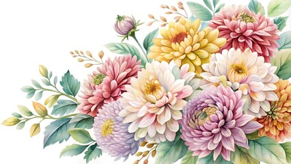 Wall Mural - A Delicate Tapestry of Blooms: Watercolor Chrysanthemum Wedding Invitation  Generative AI