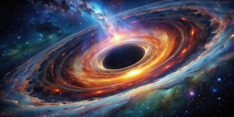 Wall Mural - a beautiful galaxy swirling around a massive black hole in breathtaking space scenery, galaxy, black