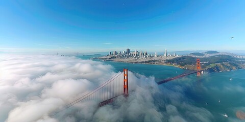 Wall Mural - Golden Gate Bridge taken from an angle in a helicopter