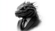 © Sunijsa - A black and white drawing of a dragon with a tie on its neck