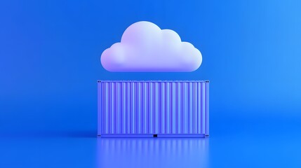 Poster - cloud computing concept with a white cloud icon above a blue shipping container. modern technology a