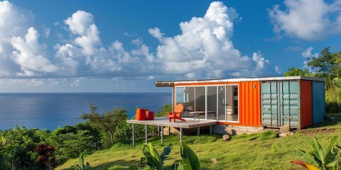 Wall Mural - small and cozy container home, Caribbean island , wonderful sea view