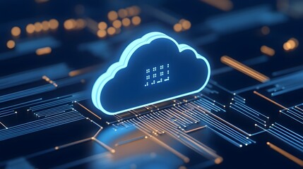 Poster - Digital cloud computing concept with futuristic data network background, symbolizing technology, innovation, and data storage solutions.