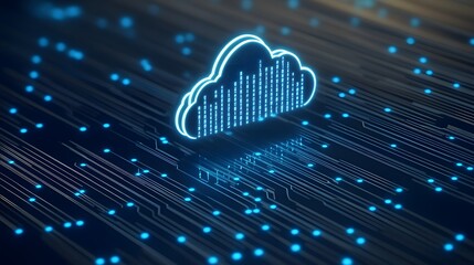 Poster - Digital cloud icon over a glowing technological network background showcasing cloud computing and data storage concepts.