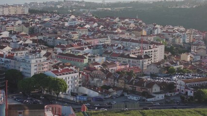 Wall Mural - Panoramic view of Lisbon colorful rooftop from Amoreiras viewpoint towards River Tagus